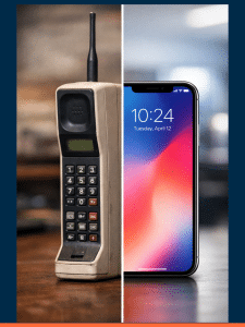 Split Screen of old brick phone and new iphone